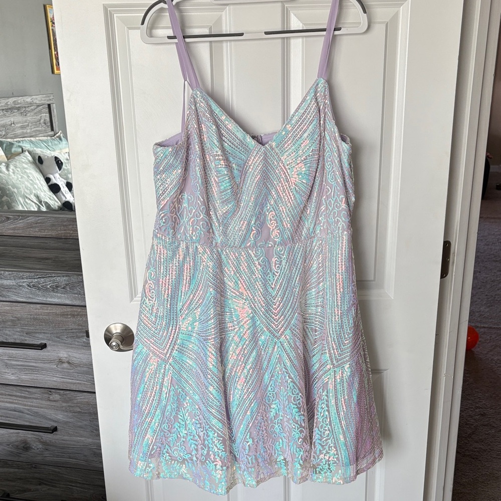 David's Bridal Iridescent Sequin Party Dress